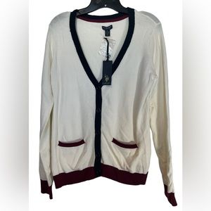 Us Polo ASSN V-Neck Button Diwn Cardigan Cream/Blue Maroon size XL